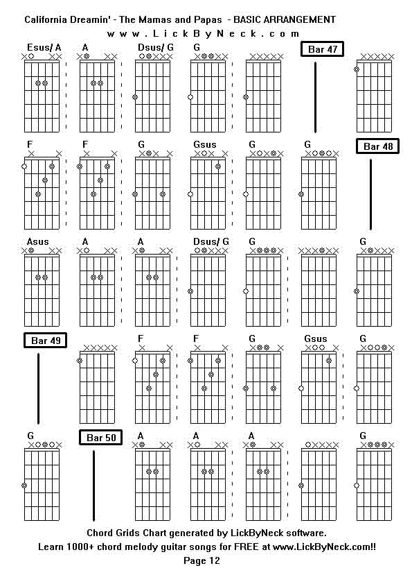 Chord Grids Chart of chord melody fingerstyle guitar song-California Dreamin' - The Mamas and Papas  - BASIC ARRANGEMENT,generated by LickByNeck software.